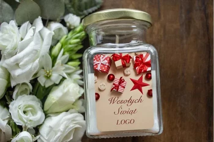 Świąteczna Świeca Sojowa z Logo Firmy | Eleganckie Prezenty dla Klientów na Święta | Prezenty dla klientów SW14