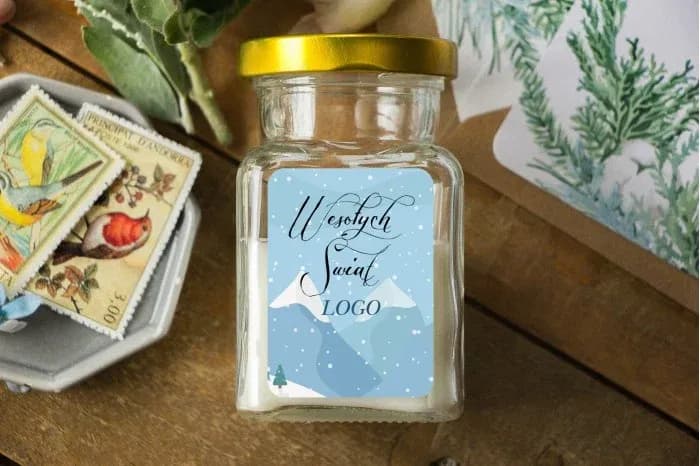 Zimowa Świeczka Sojowa z Logo Firmy, Personalizowany Upominek | Świeczki Reklamowe dla Firm | SW3