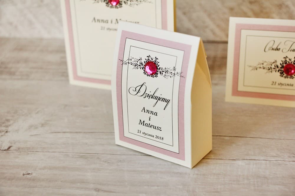 Eleganckie Pudełeczko ze Słodkościami i Koronką, Personalizowane | Podziękowania dla Gości Weselnych | Z Koronką nr 1