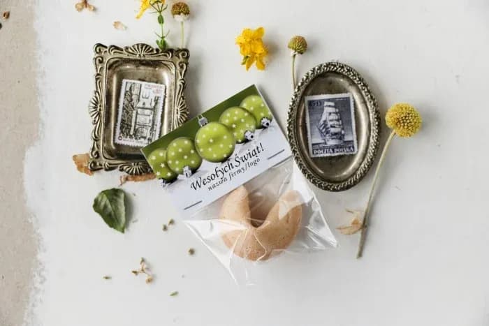 Świąteczne Ciasteczka z Wróżbą i Logo Firmy | Upominki dla Klientów na Boże Narodzenie | Zieleń Bombek CZW18