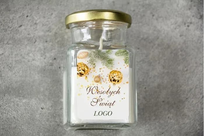 Świąteczna świeca sojowa z logo, złote wieczko | Firmowe prezenty dla klientów | Upominki VIP SW9