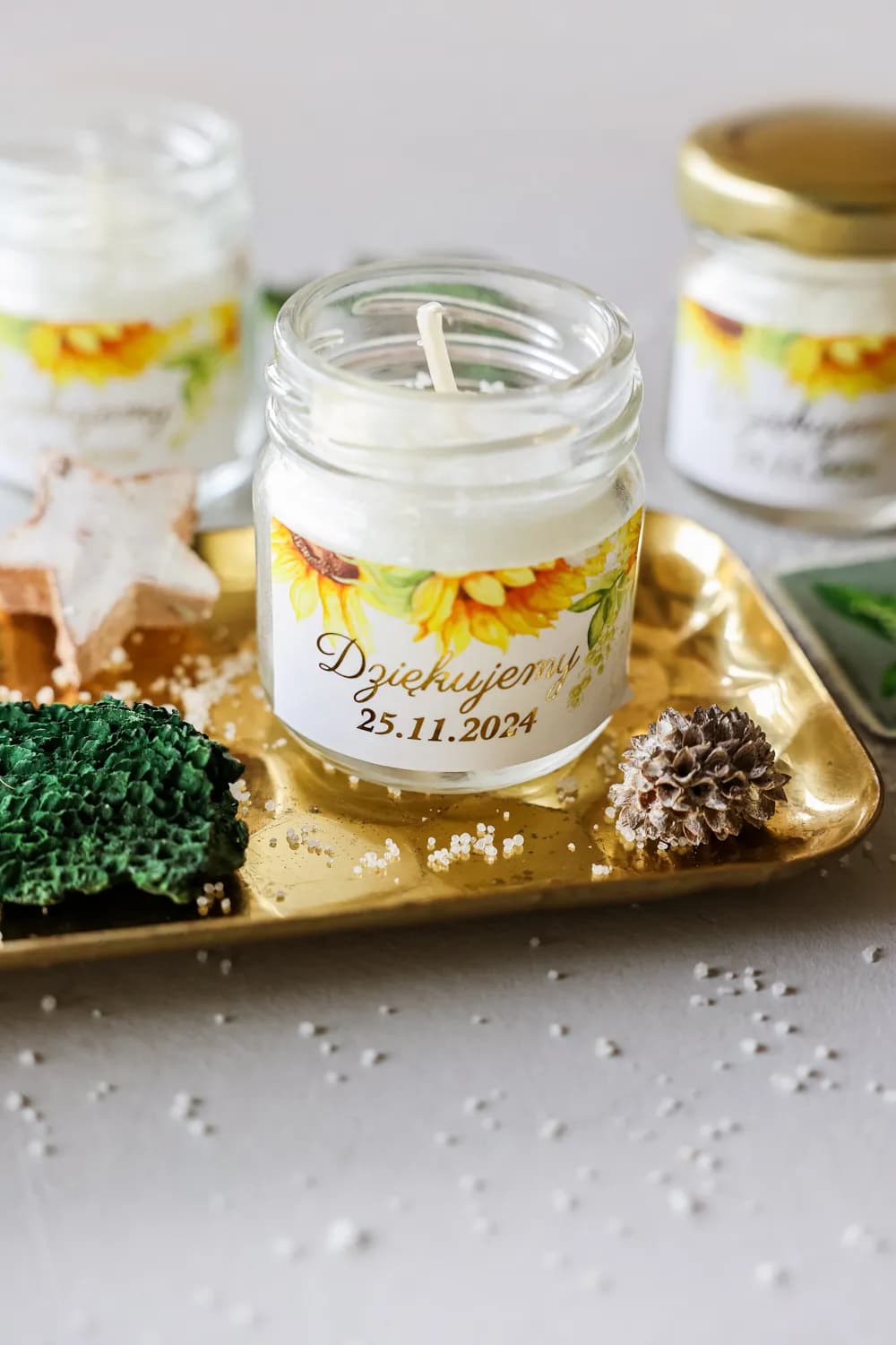 Świeczka Sojowa Rubin nr 7 – Złocone Słoneczniki i Podziękowanie dla Gości