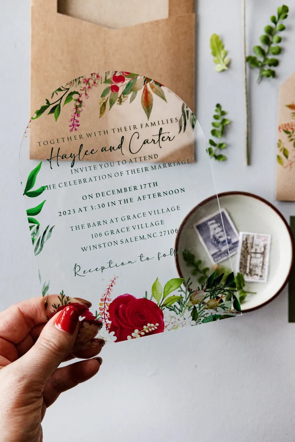 Zaproszenie na Wesele Róże na Pleksi PR3 – Styl Glamour w Etui Eko