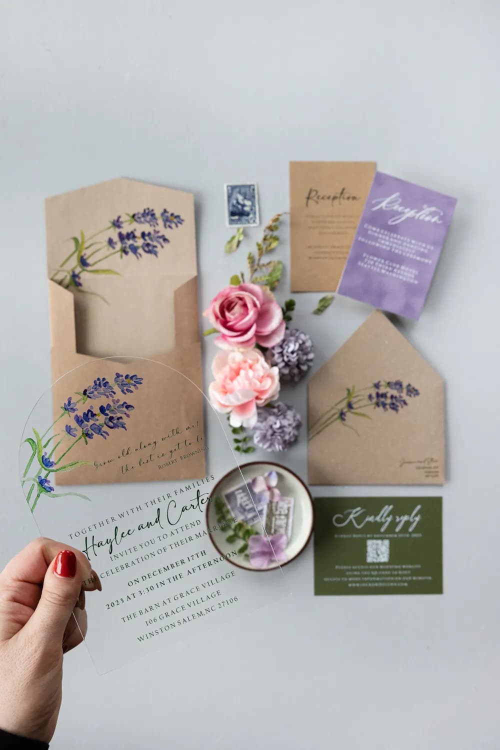 Zaproszenia na Wesele Kraft PR6 – Karta na Pleksi z Motywem Lawendy - 2