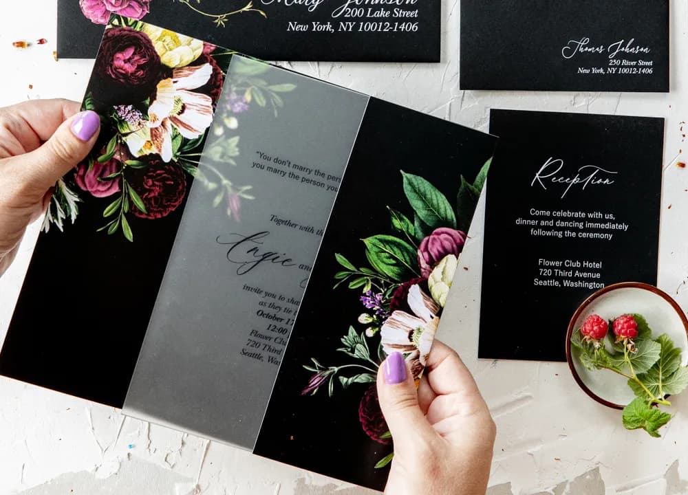 Zaproszenie na Wesele Nocne Kwiaty nr PR8 – Satynowe Pleksi w Stylu Glamour - 4