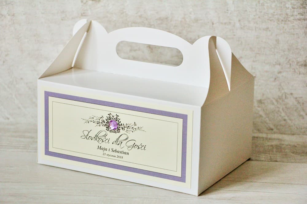 Eleganckie Pudełko na Ciasto z Koronką i Cyrkonią | Prostokątne Opakowania na Podziękowania dla Gości | Z Koronką nr 3