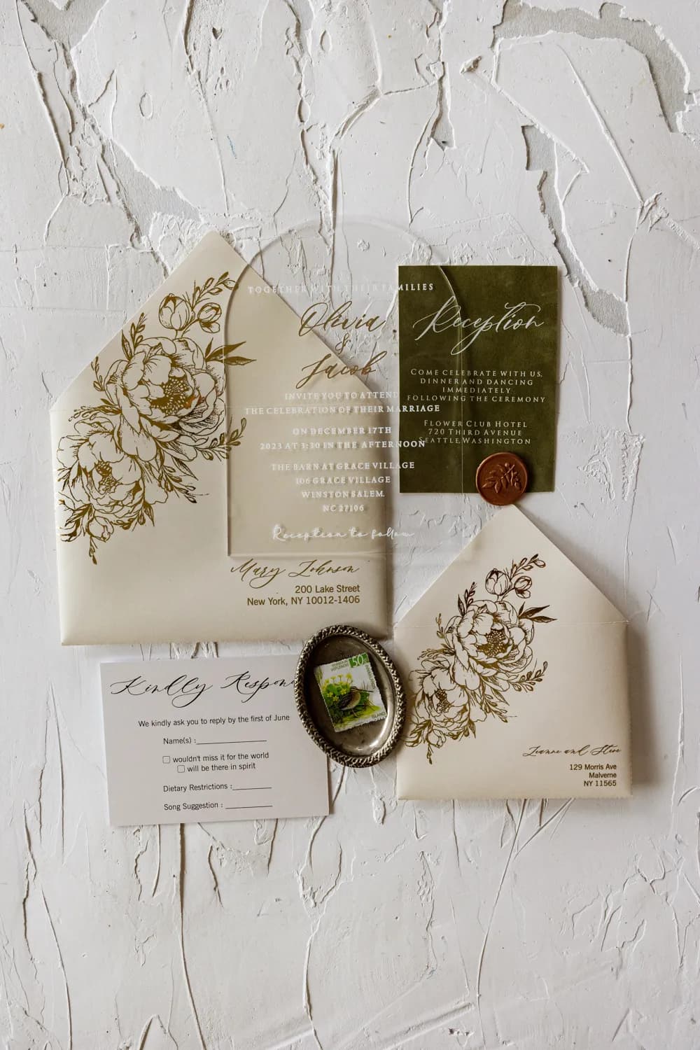 Zaproszenia na Wesele Fresco nr 3 – Pleksi w Kształcie Łuku z Zielonym Welurem - 2