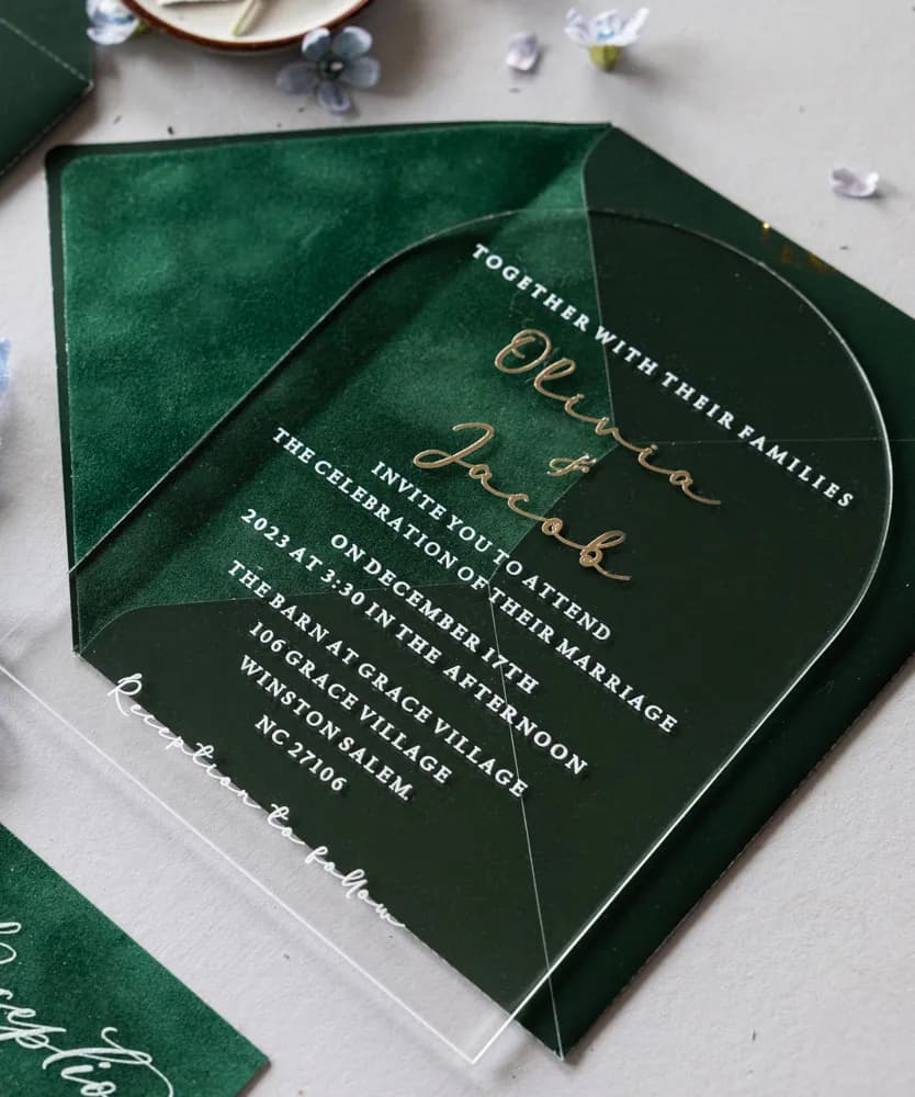 Zaproszenia na Wesele na Pleksi Fresco nr 1 – Złocony Łuk z Welurem - 2