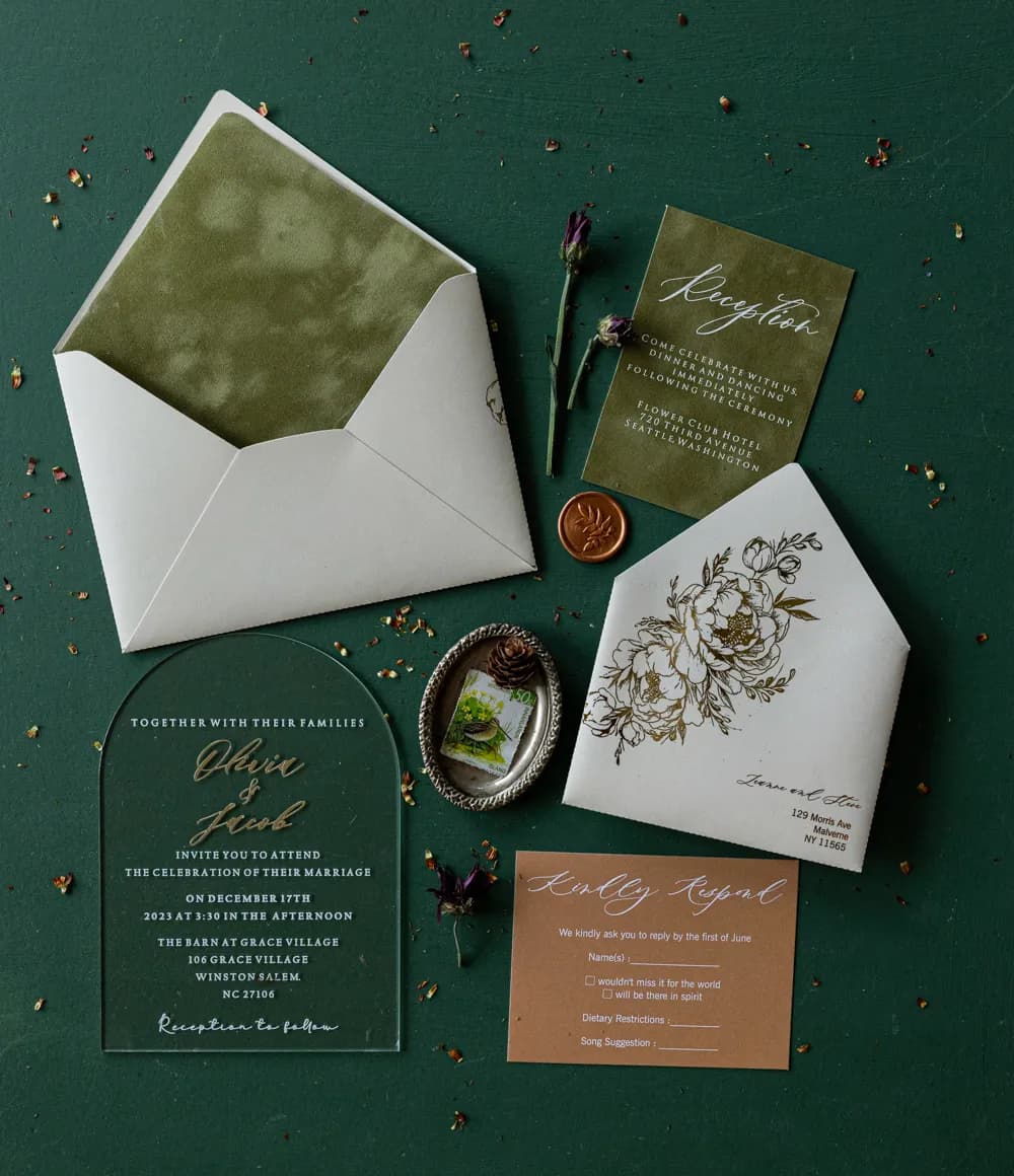 Zaproszenia na Wesele Fresco nr 4 – Szklany Łuk z Zielonym Welurem