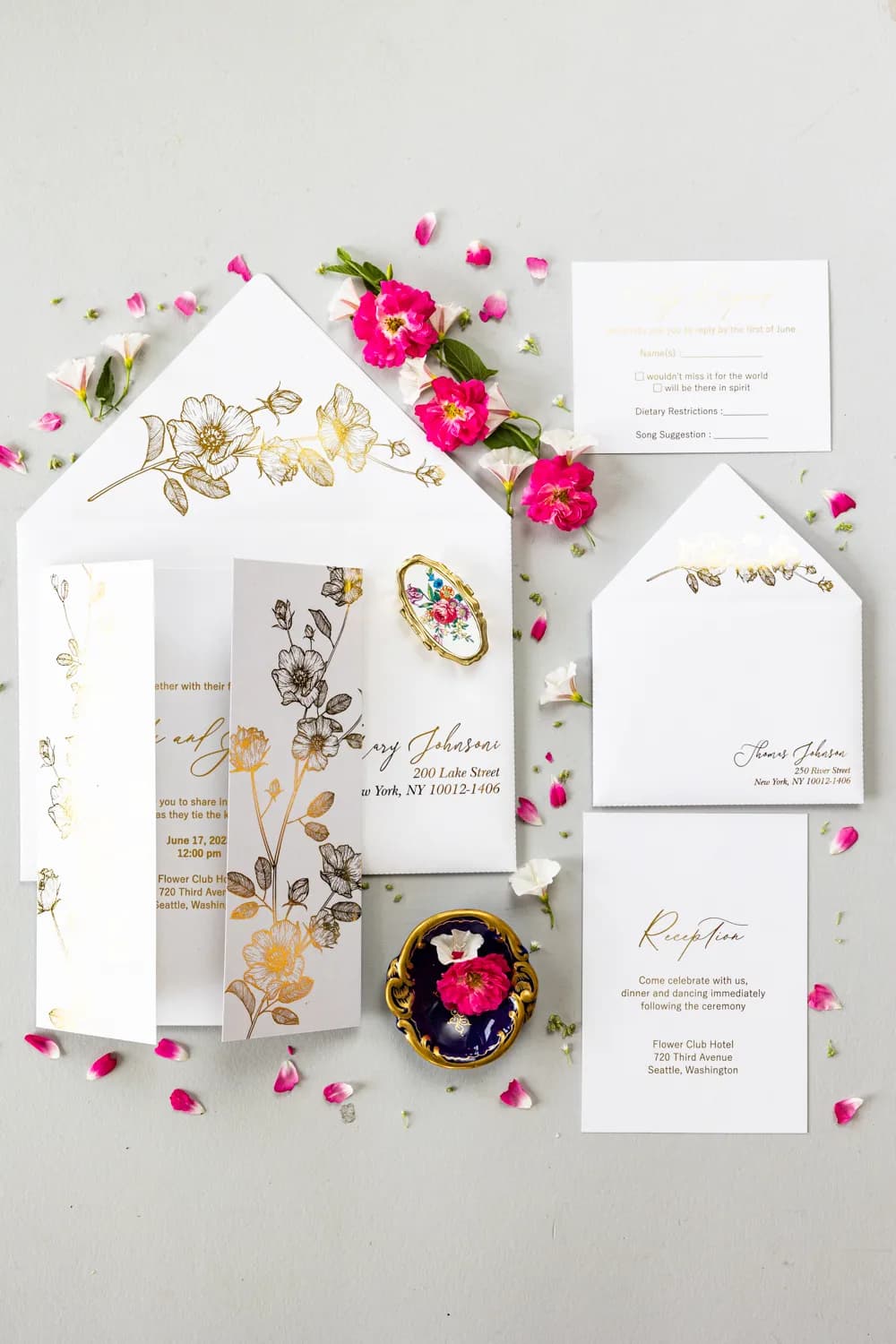 Zaproszenie na Wesele Złote Kwiaty PR13 – Styl Glamour z Aksamitną Folią - 2