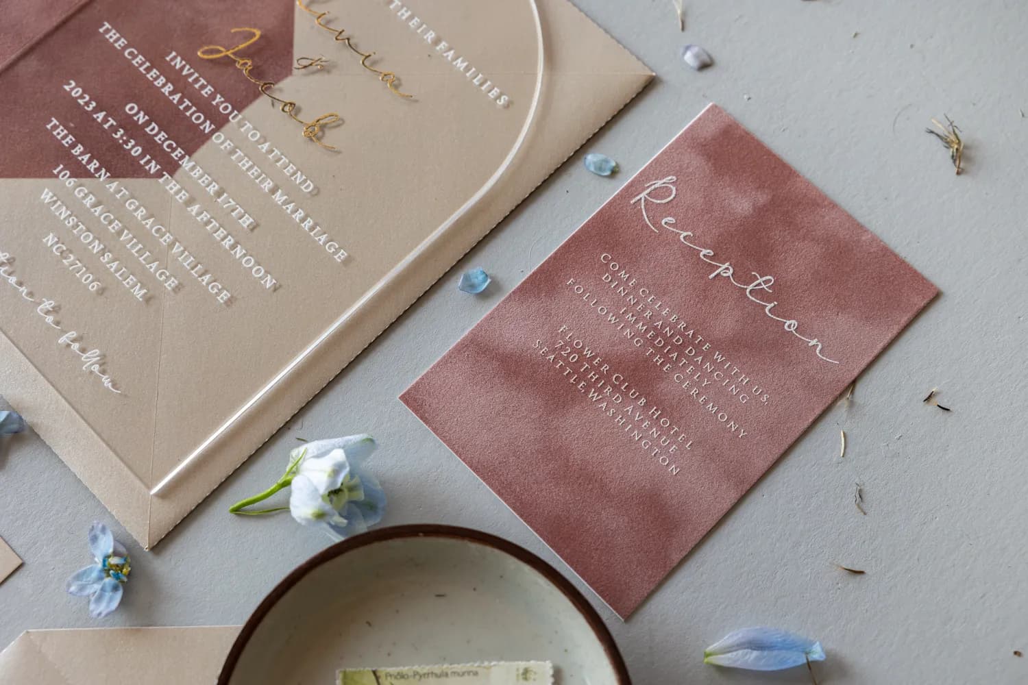 Zaproszenia na Wesele Pleksi Łukowe PR17 – Przezroczyste Karty ze Złoceniem i Welurem - 4