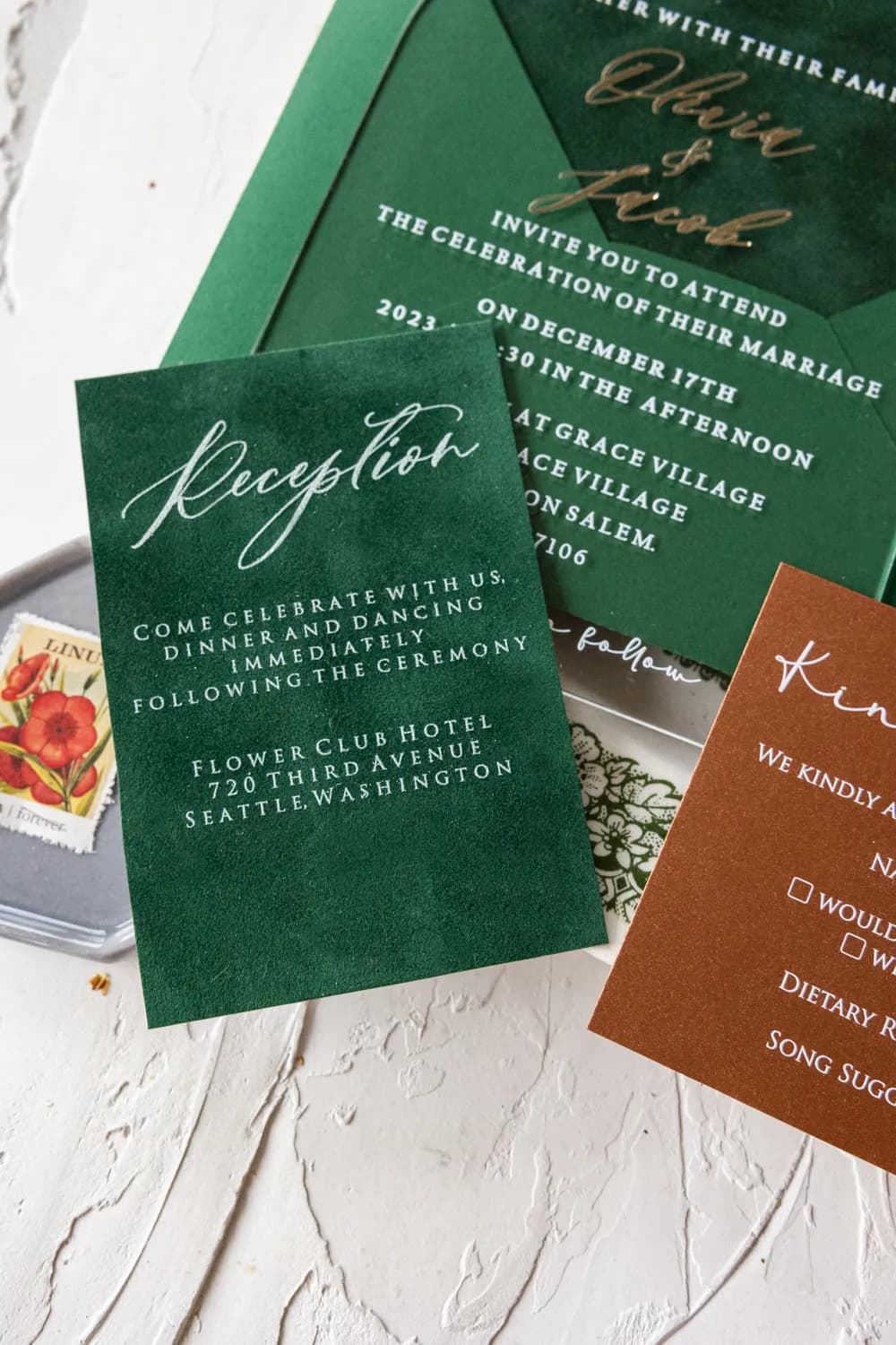 Zaproszenia Weselne PR nr 21 – Przezroczysty Łuk z Zielonym Welurem - 5