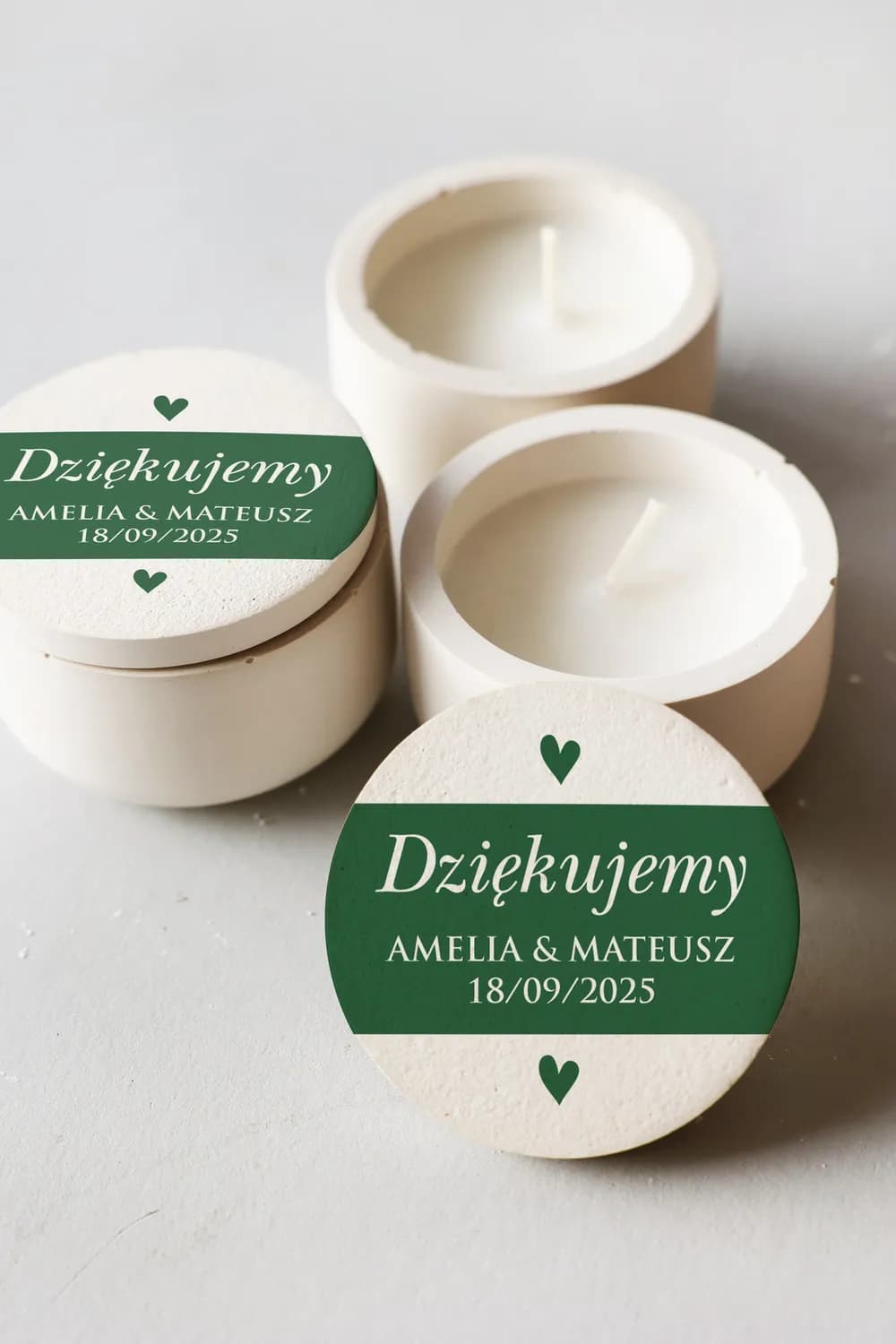 Świeczka Sojowa w Gipsie Kraft nr 10 – Zielone Serca i Podziękowanie dla Gości