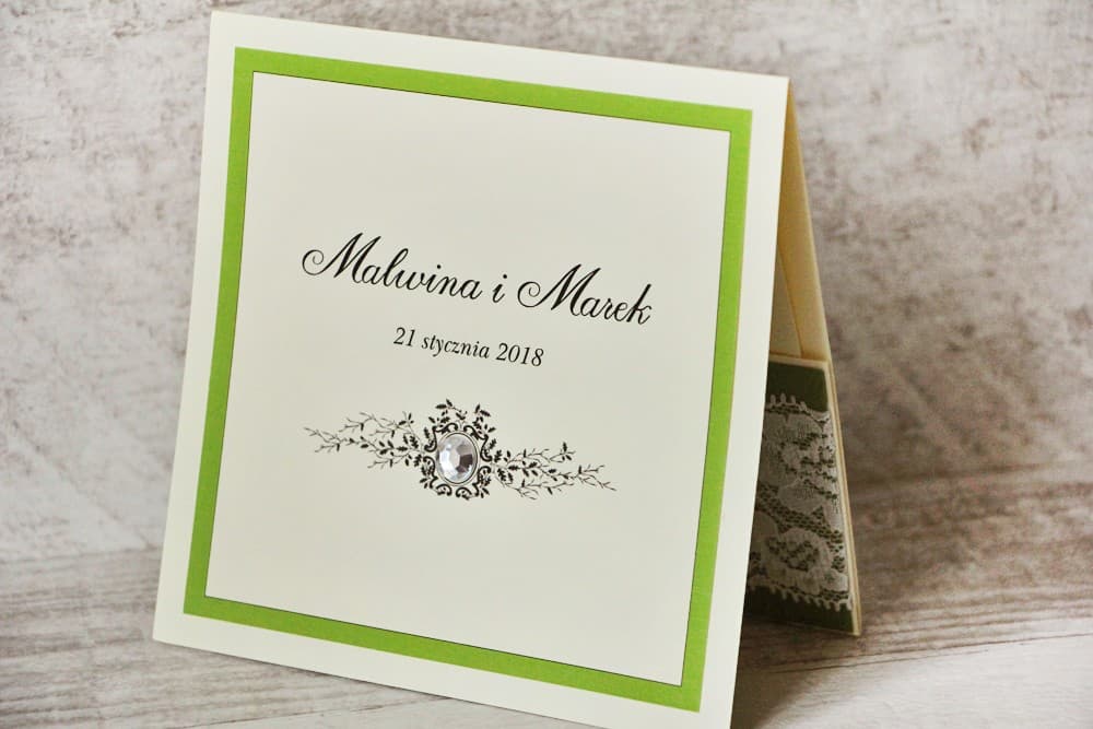 Eleganckie zaproszenia ślubne z cyrkonią i koronką w stylu glamour – Z Koronką nr 6 - 3
