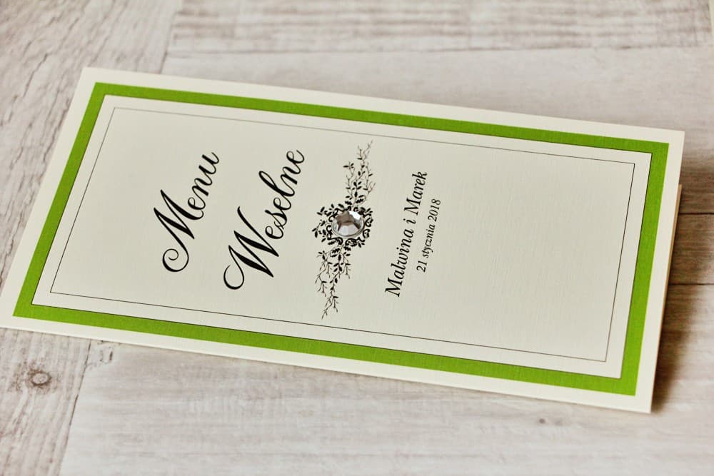 Eleganckie menu weselne z koronką i cyrkonią, składane, na stół | Karta menu na wesele w stylu glamour | Z Koronką nr 6