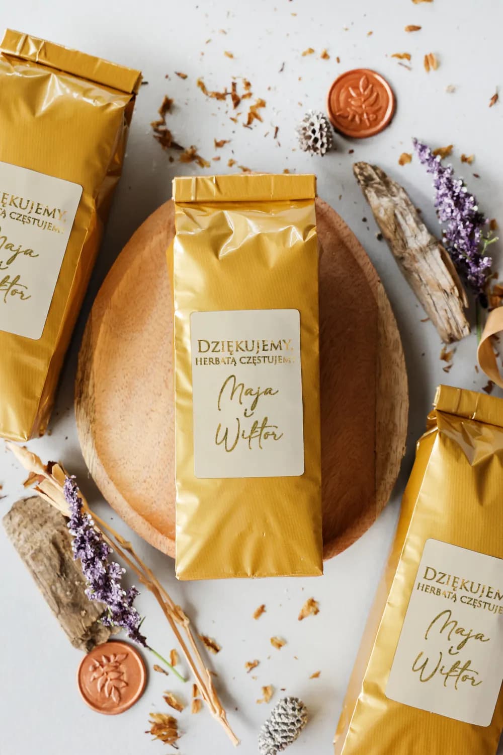 Elegancka Herbata w Złotej Torebce z Personalizacją | Podziękowania dla Gości Weselnych | Avril nr 10