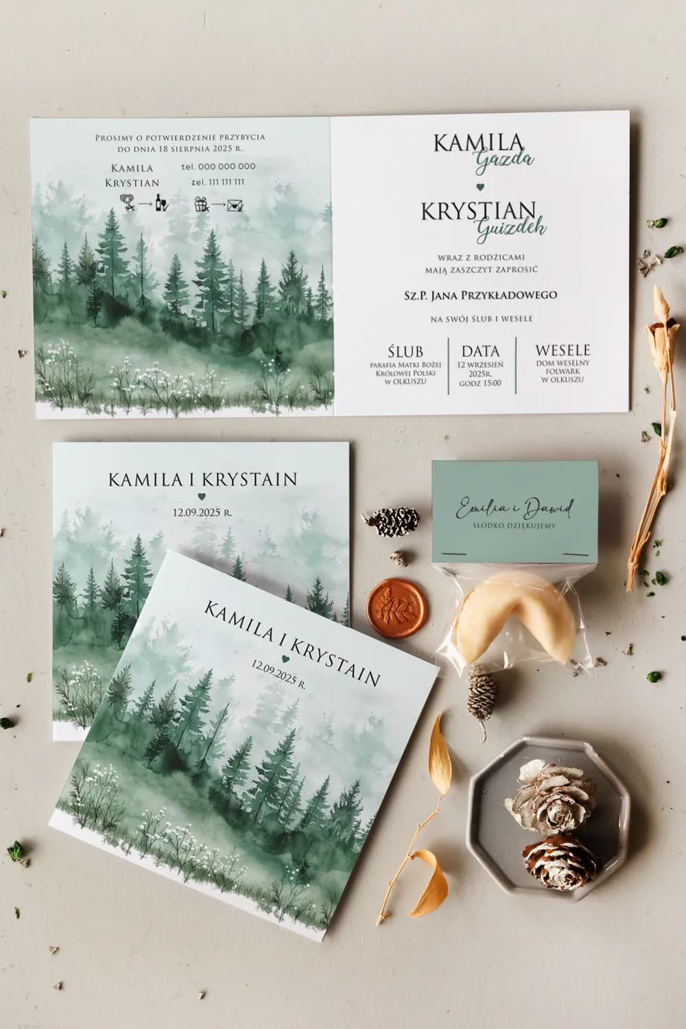 Zaproszenia na Wesele Cejla nr 1 – Styl Greenery z Akwarelą