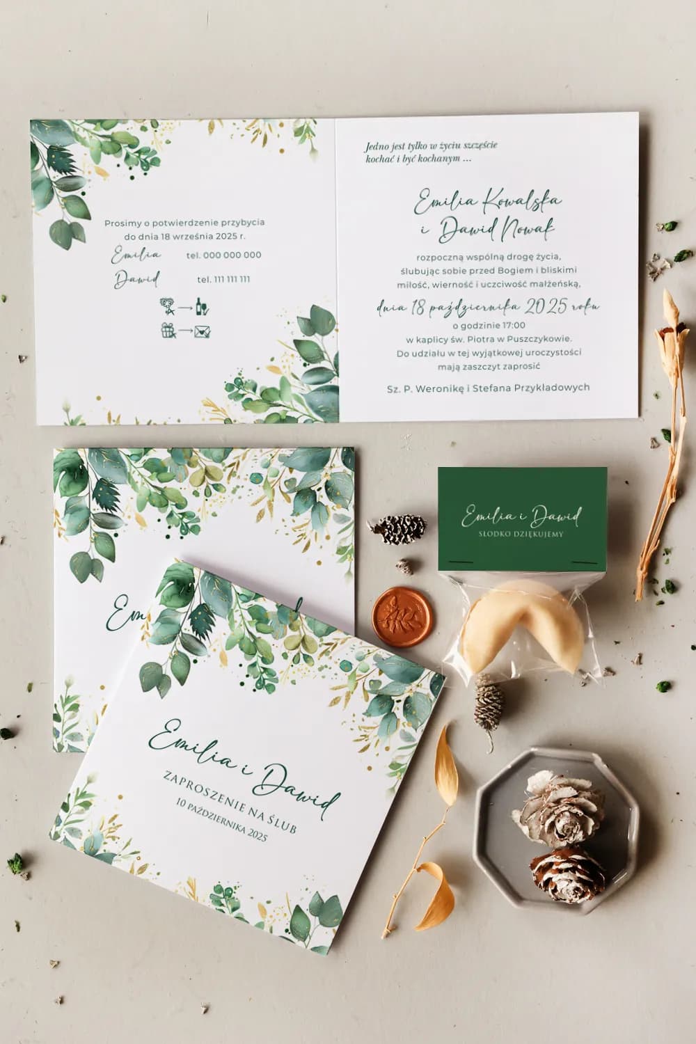 Zaproszenia na Wesele Cejla nr 2 – Styl Greenery z Szałwiowym Eukaliptusem