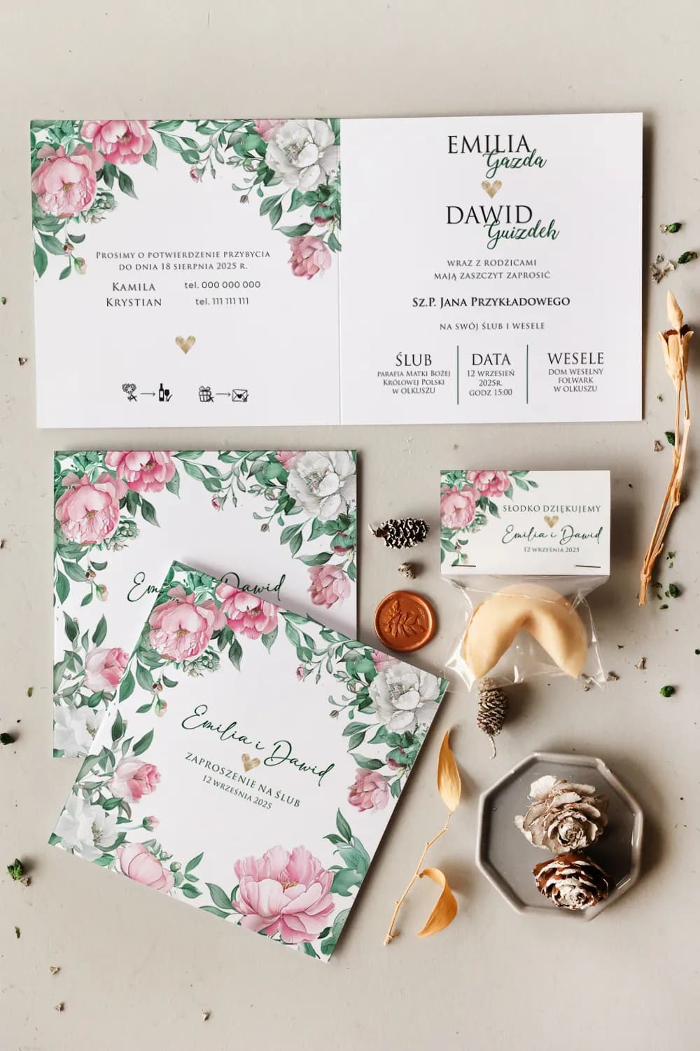 Zaproszenie na Wesele Cejla nr 4 – Styl Romantyczny z Akwarelową Piwonią