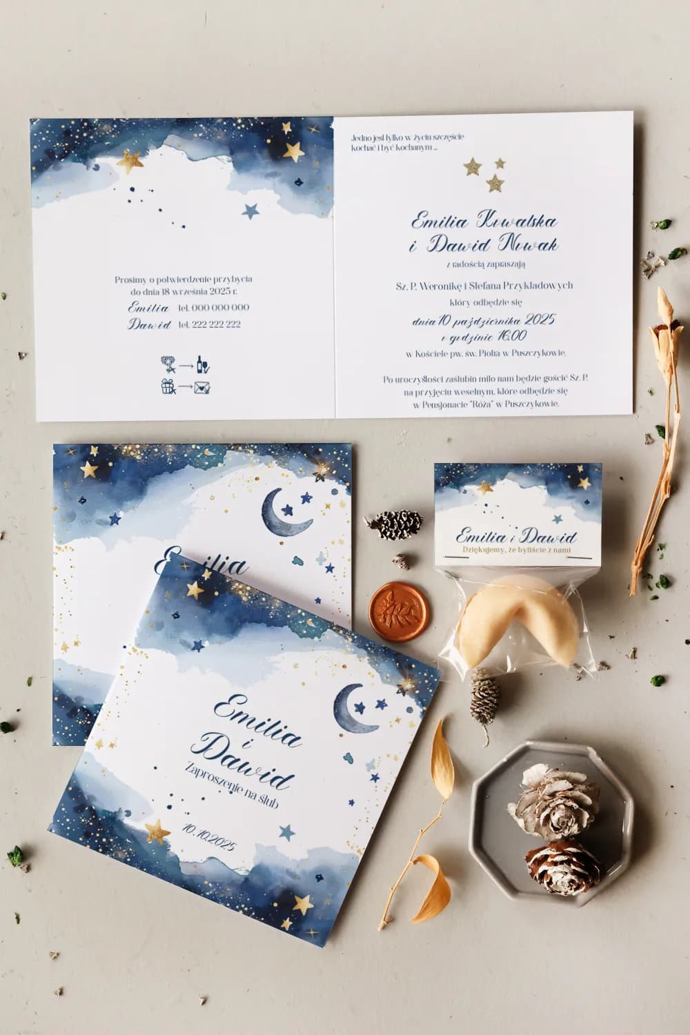 Zaproszenia na Wesele Cejla nr 11 – Styl Boho Glamour z Motywem Nocnego Nieba