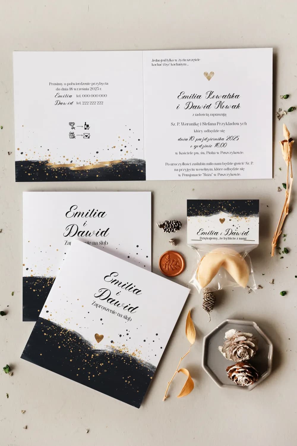 Zaproszenia na Wesele Cejla nr 12 – Styl Glamour z Malarskim Złoceniem