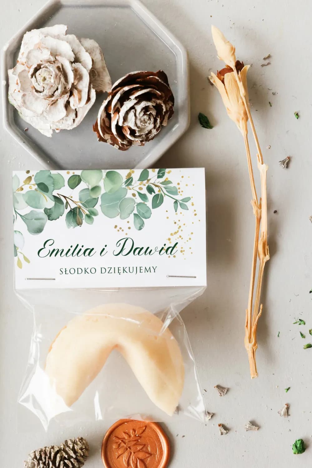 Personalizowane Ciasteczka z Wróżbą Greenery | Oryginalne Podziękowania dla Gości Weselnych | Cejla nr 5