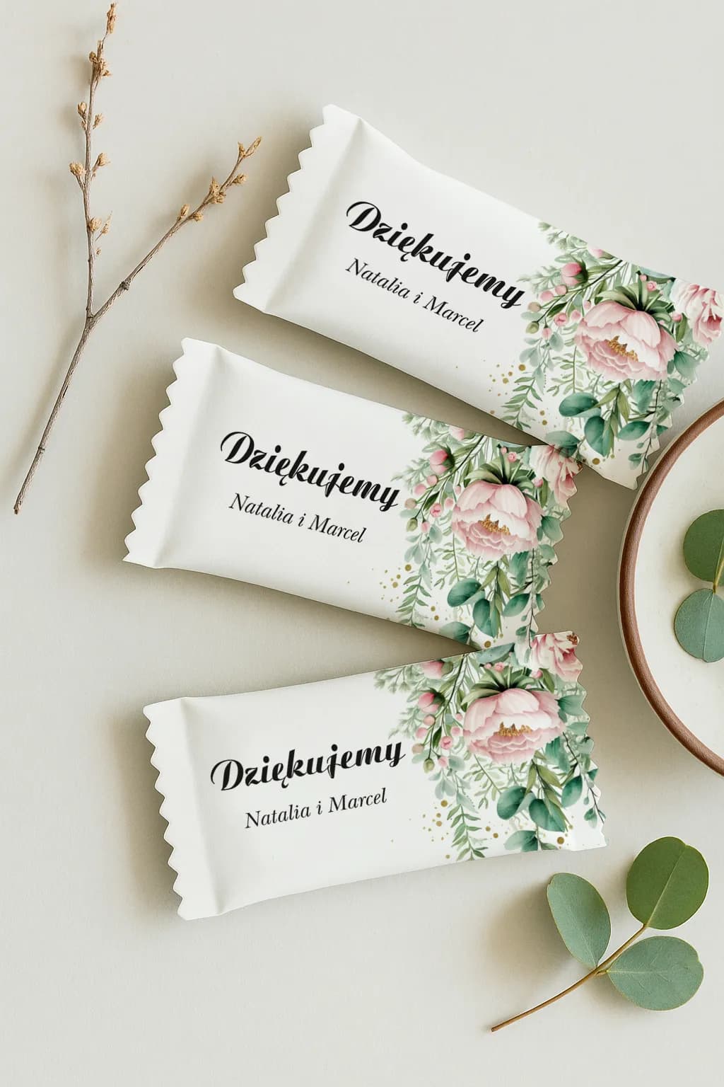 Krówki na Podziękowania dla Gości Weselnych z Peoniami | Personalizowane Słodkie Upominki Ślubne | Impresja nr 12