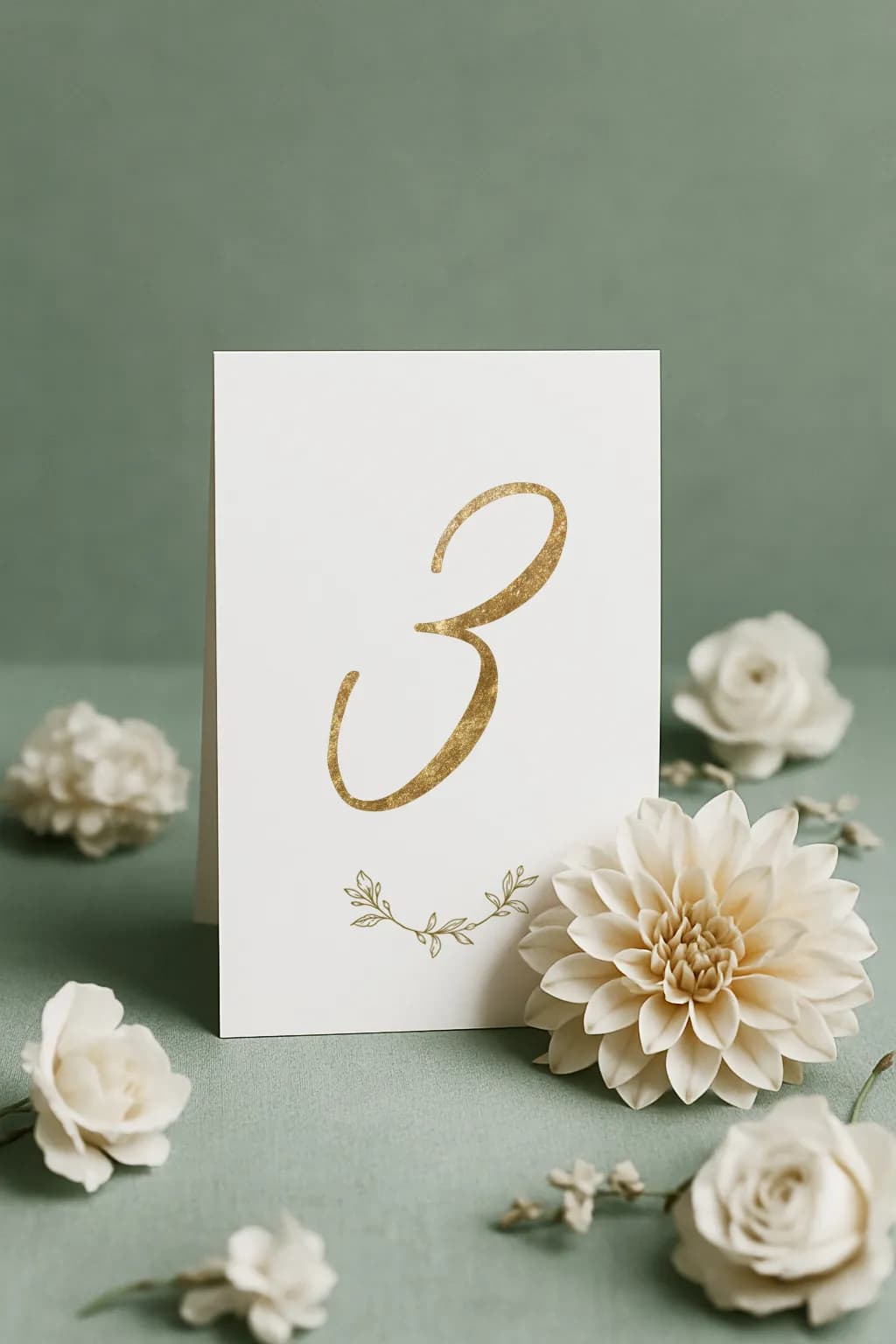 Złocone numery na stół botaniczne greenery – Ruskus nr 2