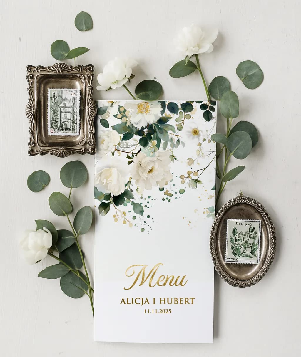 Złocone menu weselne z eukaliptusem – Ruskus nr 5