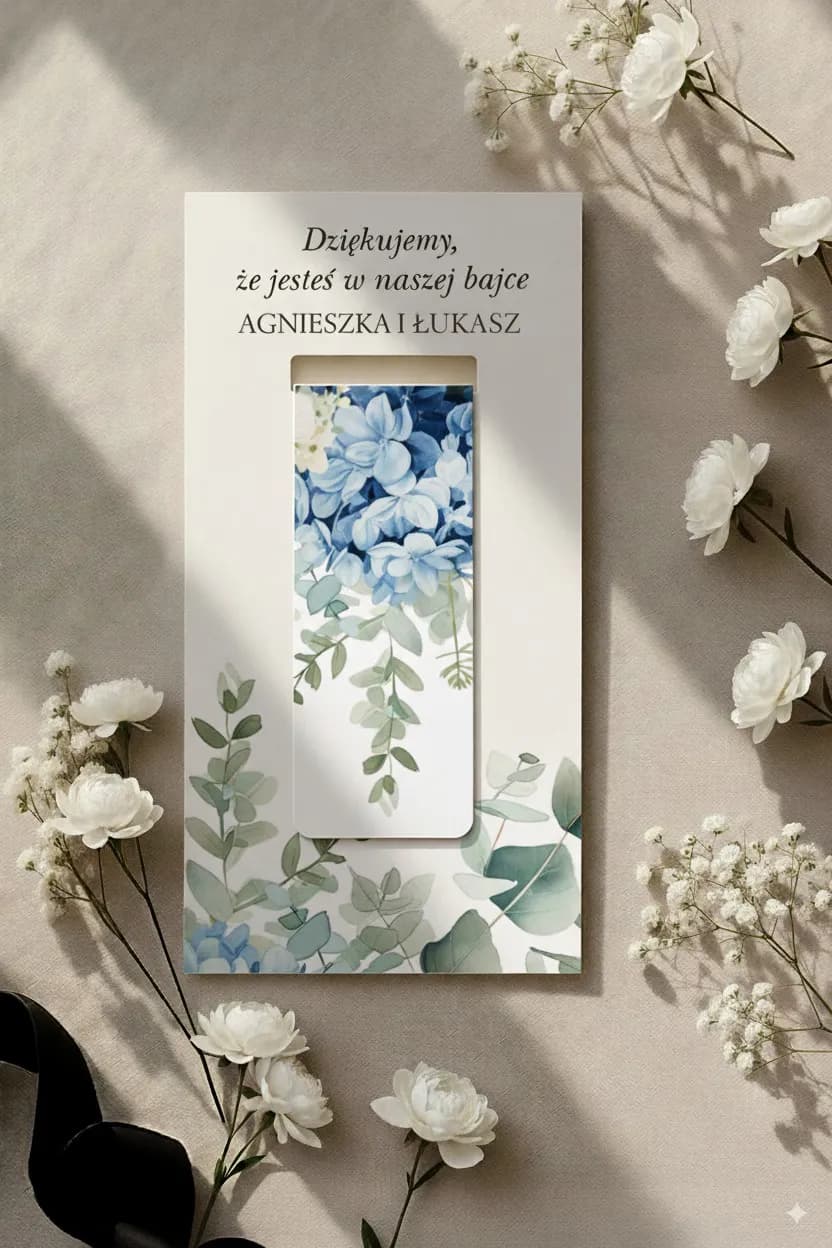Personalizowana zakładka do książki z akwarelą i eukaliptusem | Botaniczne pamiątki dla gości weselnych | Impresja nr 4