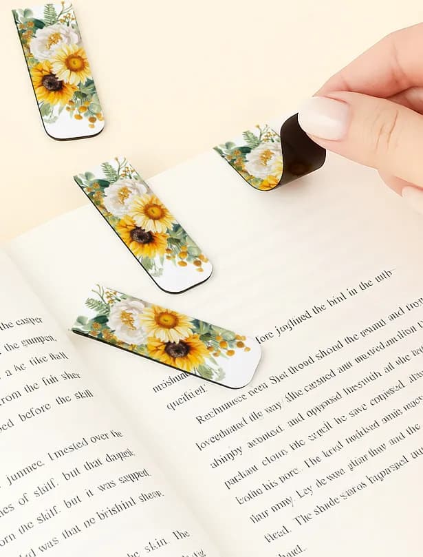 Personalizowana Zakładka do Książki ze Słonecznikiem | Wyjątkowy prezent dla gości weselnych, motyw kwiatowy | Impresja nr 5 - 2