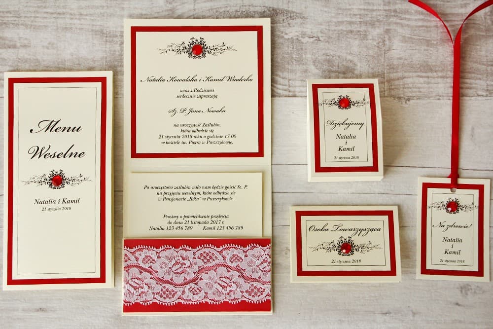 Zaproszenia ślubne glamour z koronką i cyrkonią, kwadratowe – Z Koronką nr 9 - 2