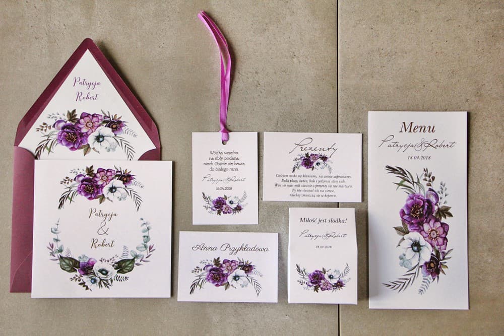 Próbki Zaproszeń Ślubnych, Zobacz na Żywo Jakość i Kolory | Kompletny Zestaw Papeterii | Cykade nr 1