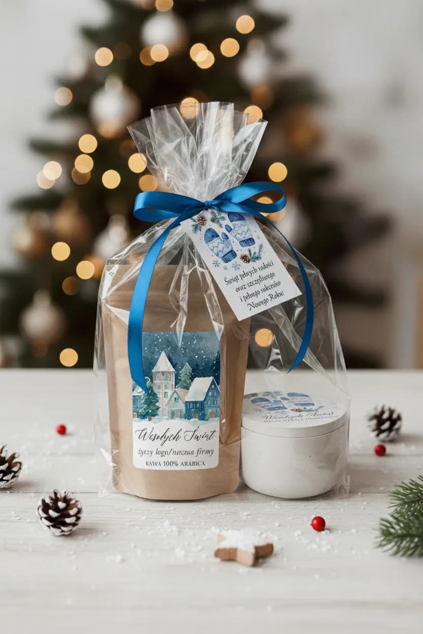 Personalizowany Upominek Biznesowy na Święta | Zestaw z Kawą Arabica i Świecą Sojową | FL7
