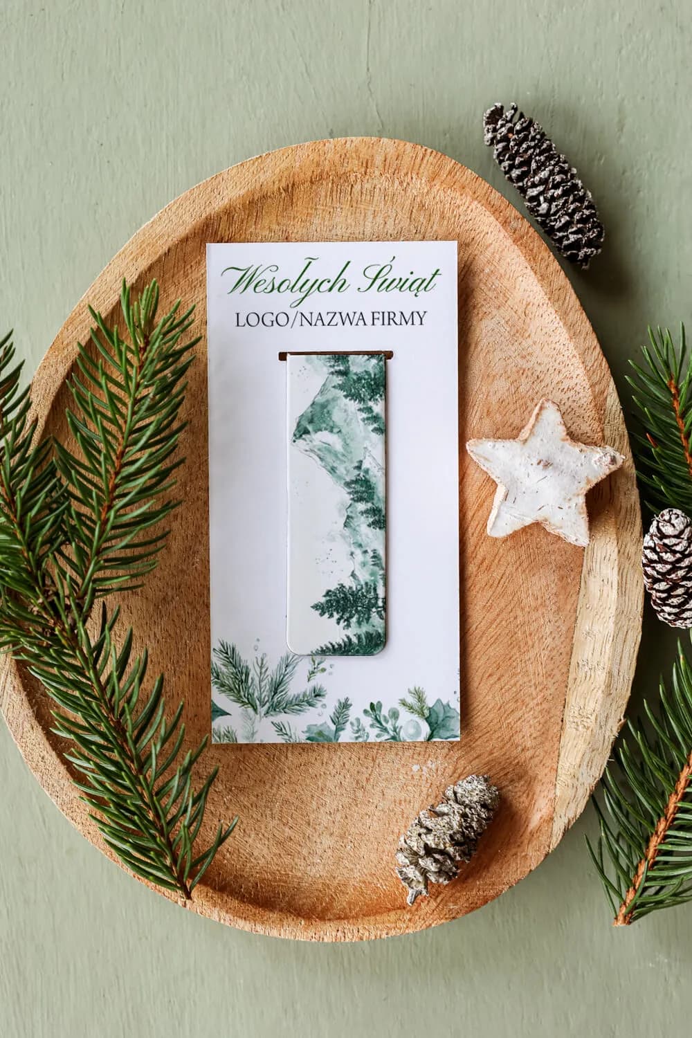 Zakładka magnetyczna z Twoim logo, akwarelowy las | Upominek świąteczny dla firm i klientów | ZKS22