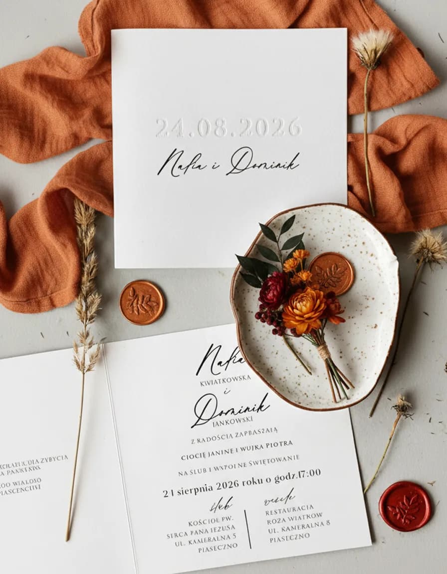 Zaproszenia na Wesele Amuso nr 2 – Styl Boho na Papierze Eko z Tłoczeniem