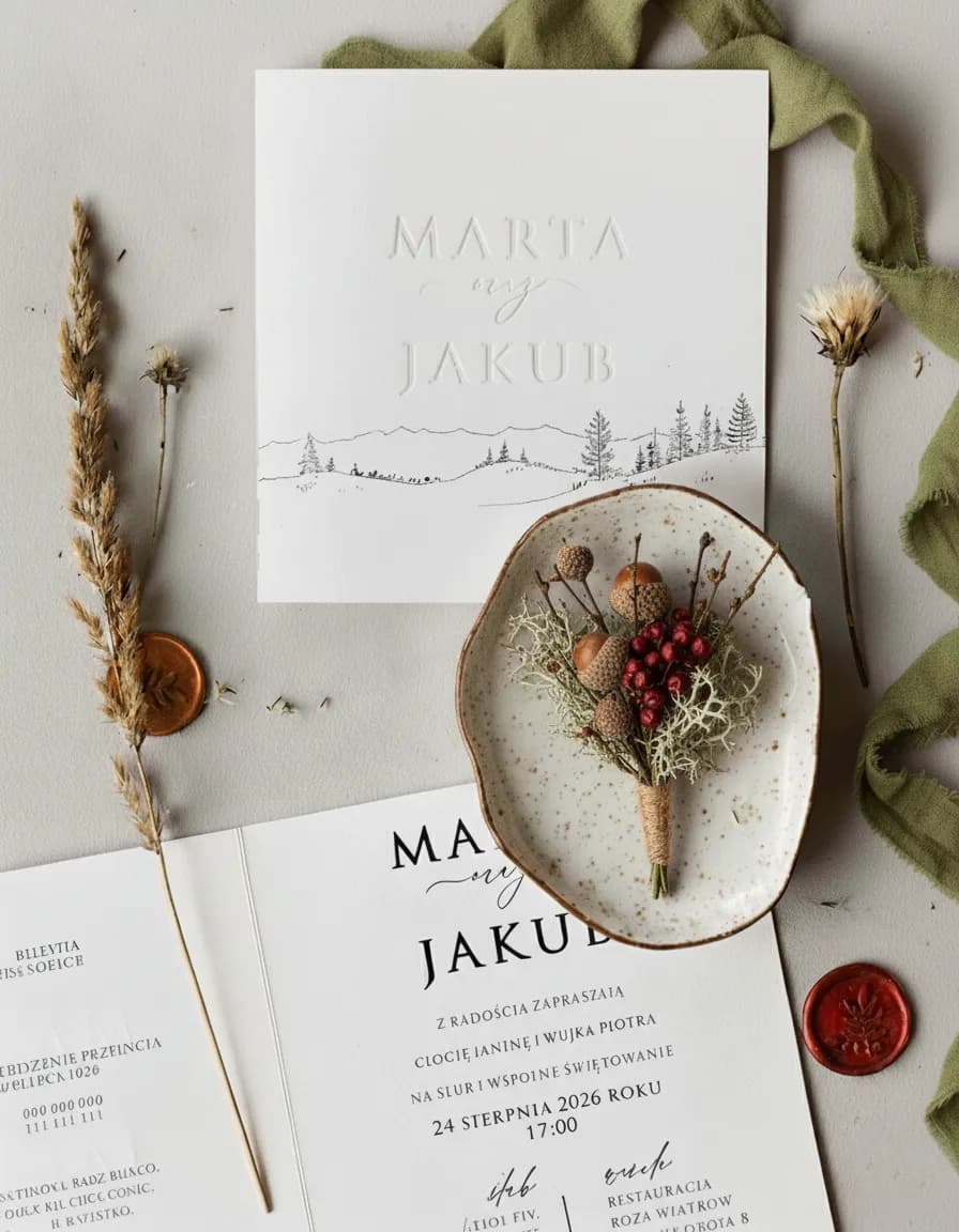 Zaproszenie na Wesele Amuso nr 5 – Minimalistyczny Styl z Motywem Gór