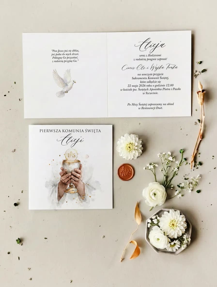 Zaproszenia komunijne z symbolem Eucharystii – Matylda nr 17