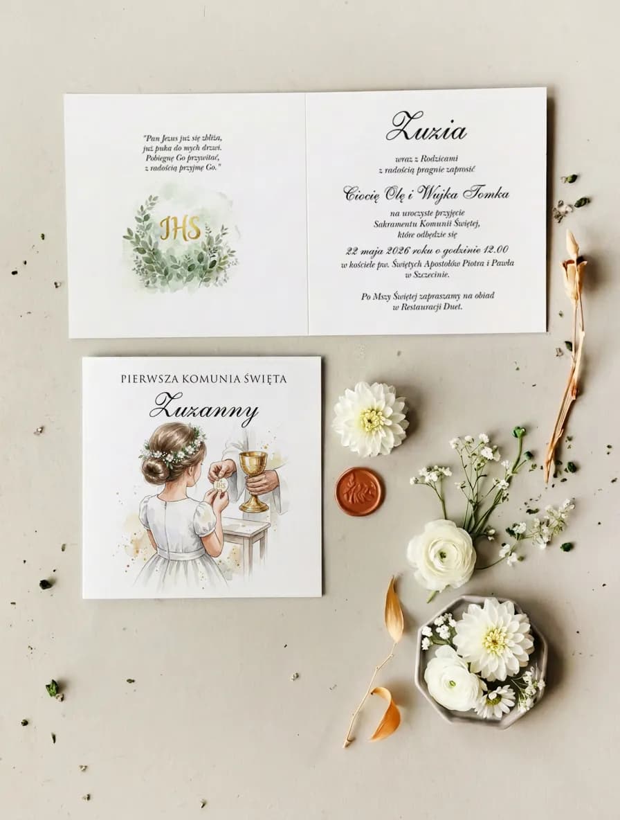 Zaproszenia komunijne z ilustracją sakramentu – Matylda nr 21