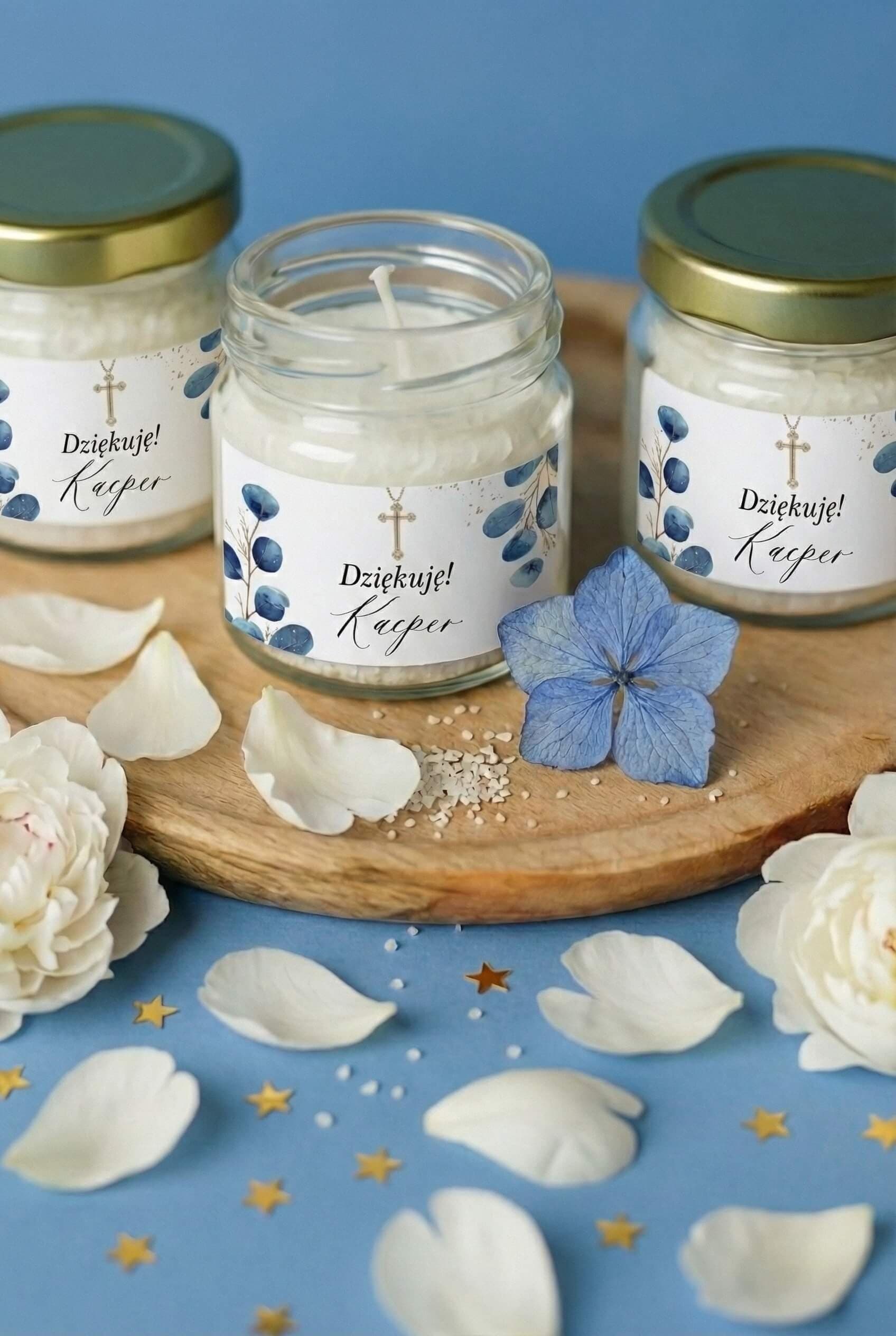 Świeczka Sojowa Matylda nr 9 – Złoty Krzyż i Podziękowanie na Komunię