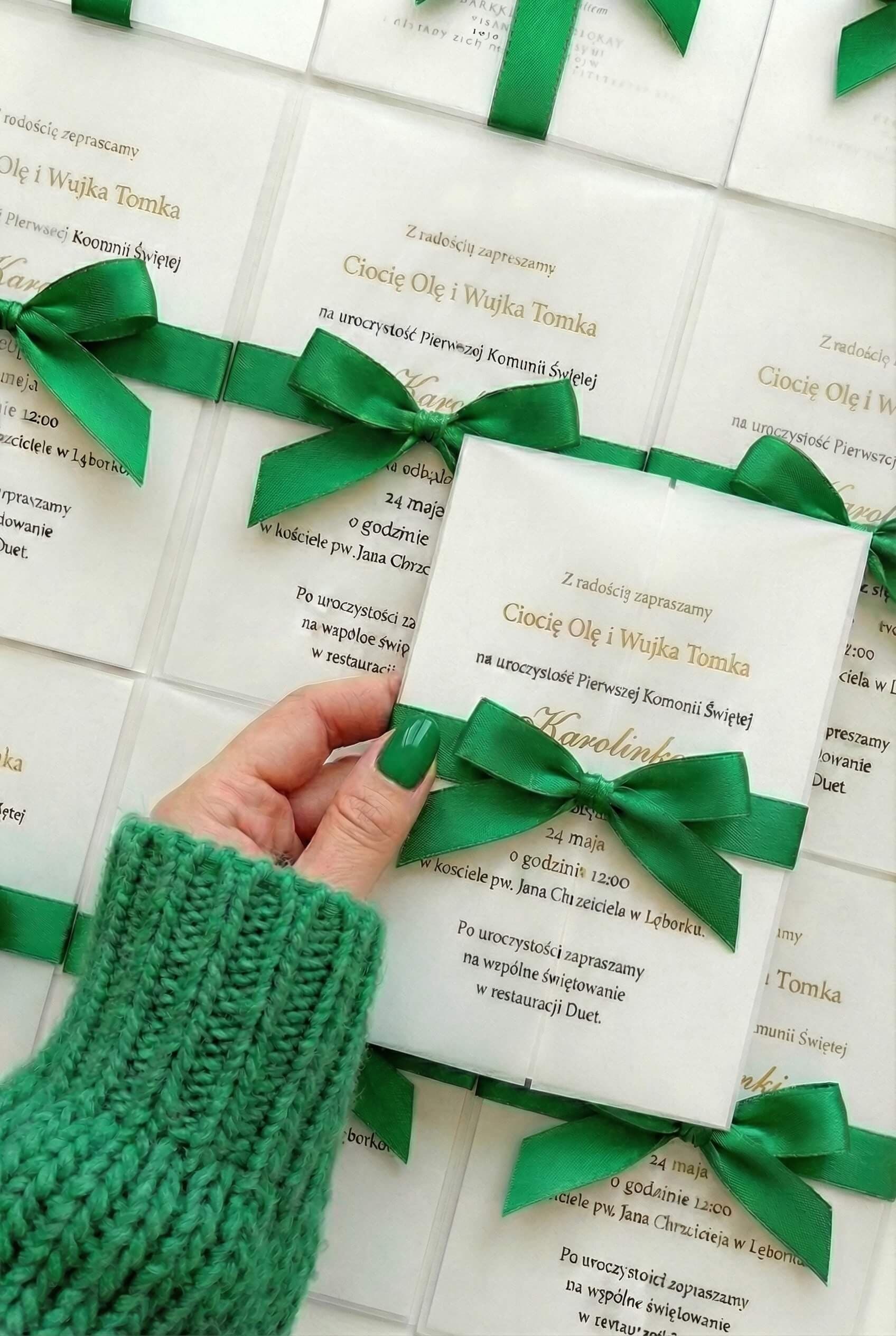 Zaproszenia Komunijne Ofelia nr 2 – Butelkowa Zieleń i Złocenie