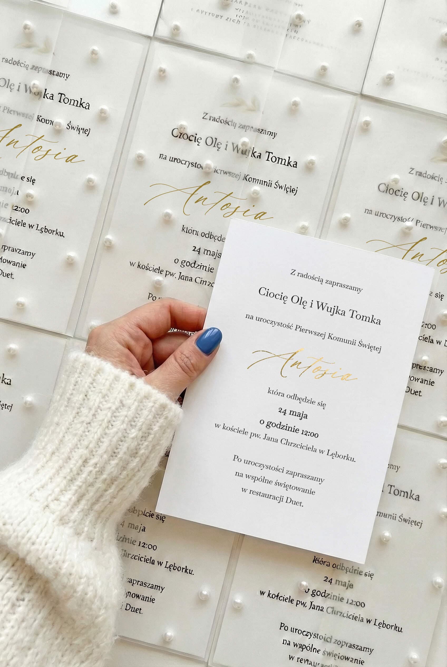 Zaproszenia na Komunię Ofelia nr 4 – Złocenie i Perełki