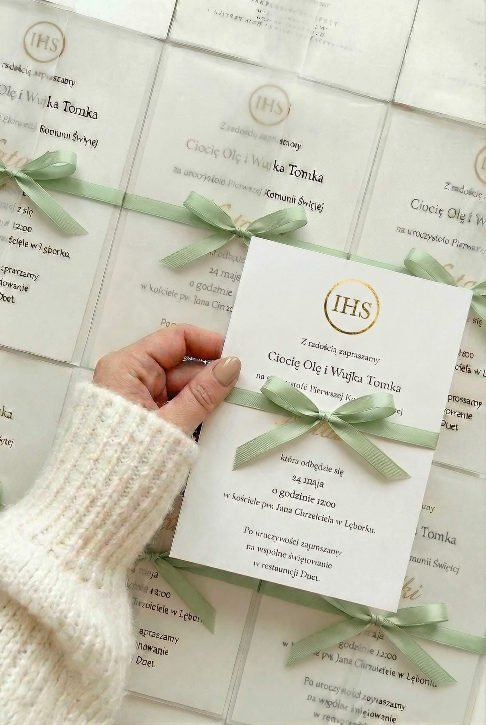 Zaproszenia Komunijne Ofelia nr 7 – Szałwiowa Zieleń i Złocenie