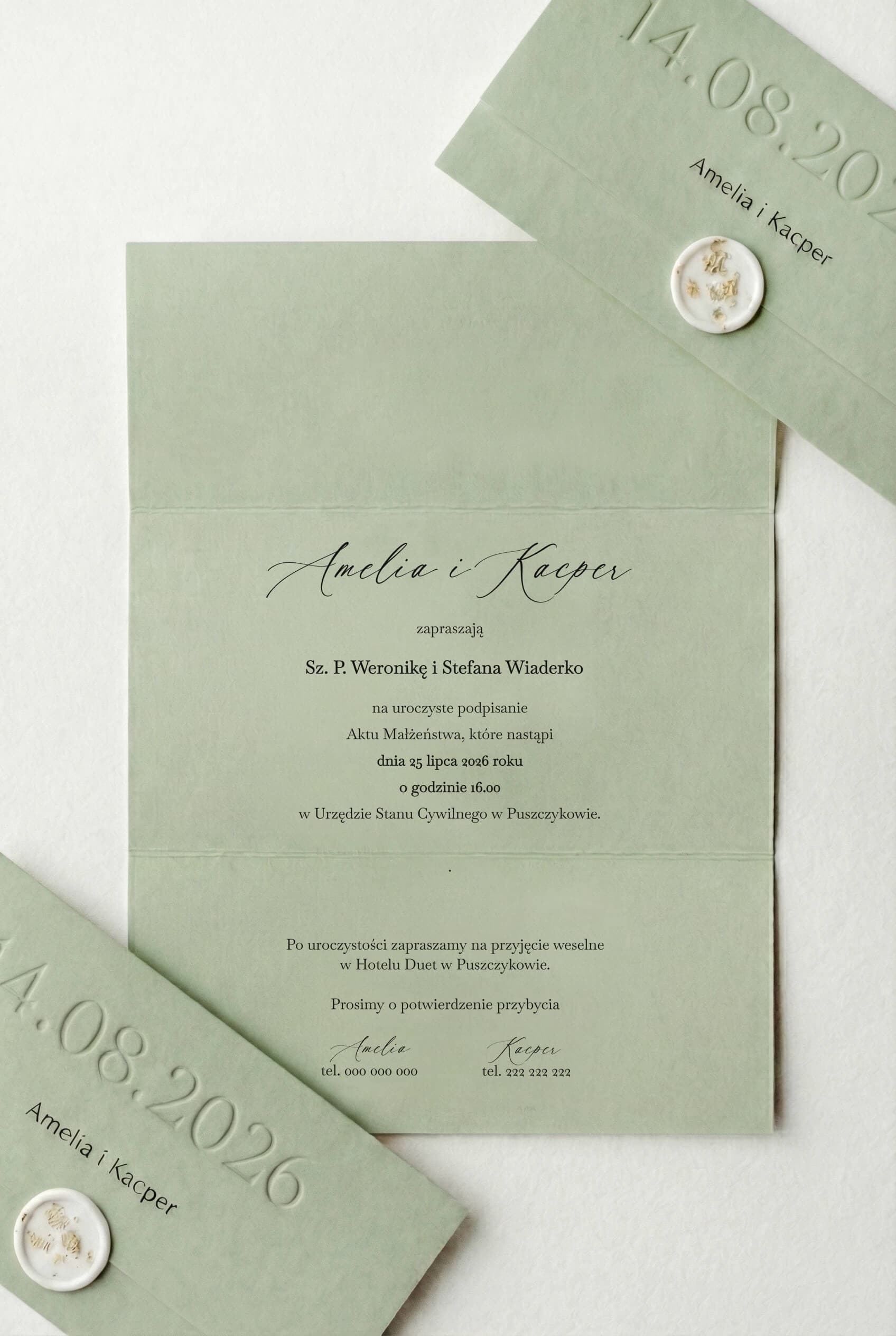 Zaproszenia na Wesele Gaja nr 2 – Szałwiowe z Tłoczeniem Letterpress - 2