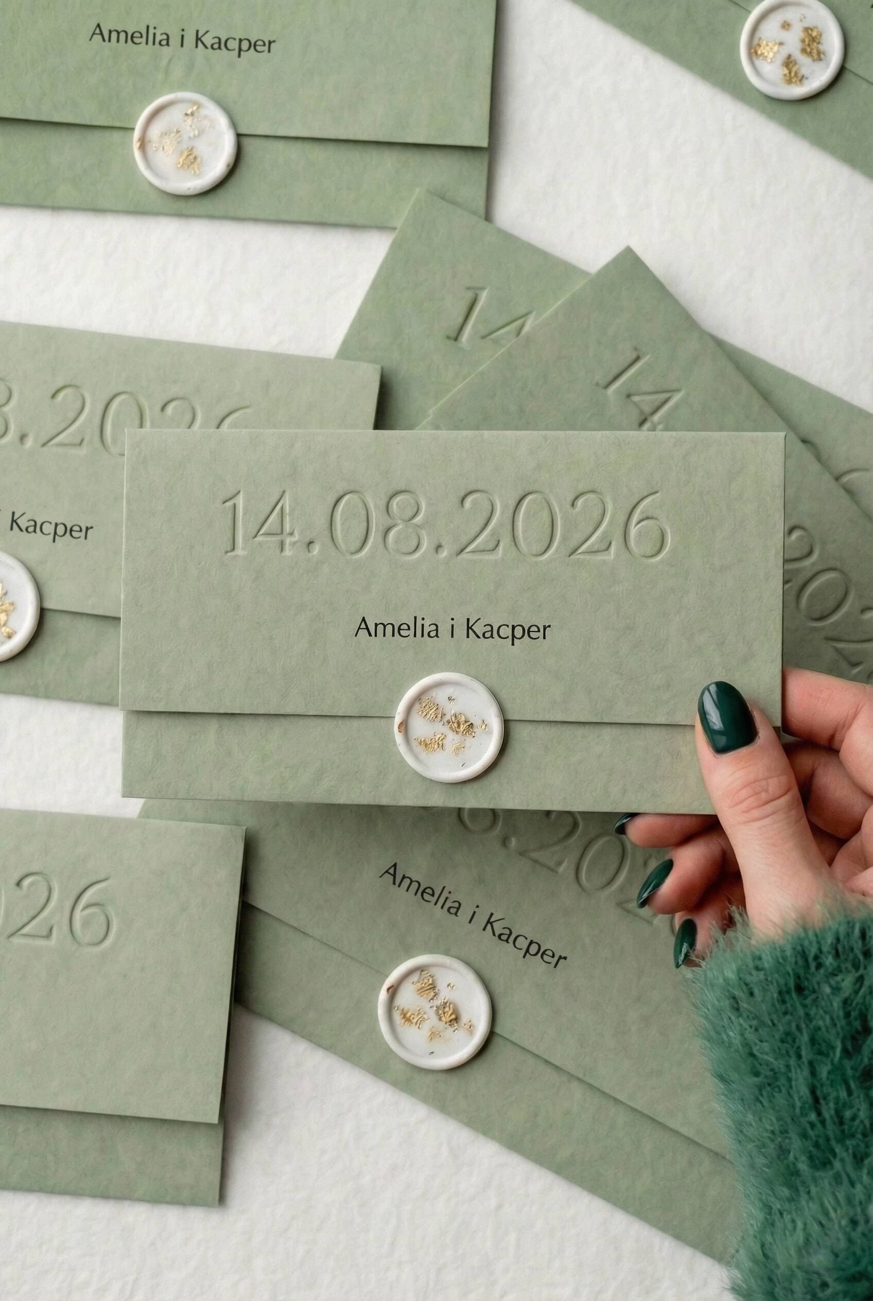 Zaproszenia na Wesele Gaja nr 2 – Szałwiowe z Tłoczeniem Letterpress - 3