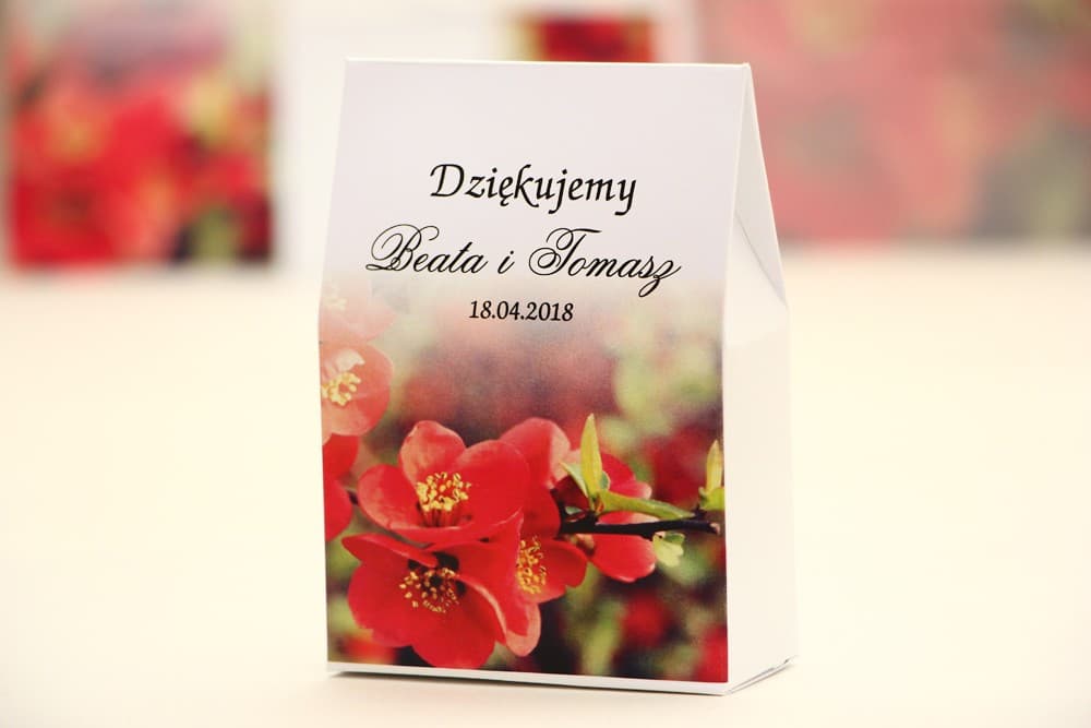 Pudełeczko z podziękowaniem Czerwone Kwiaty | Słodkie upominki dla gości weselnych | Elegant nr 15