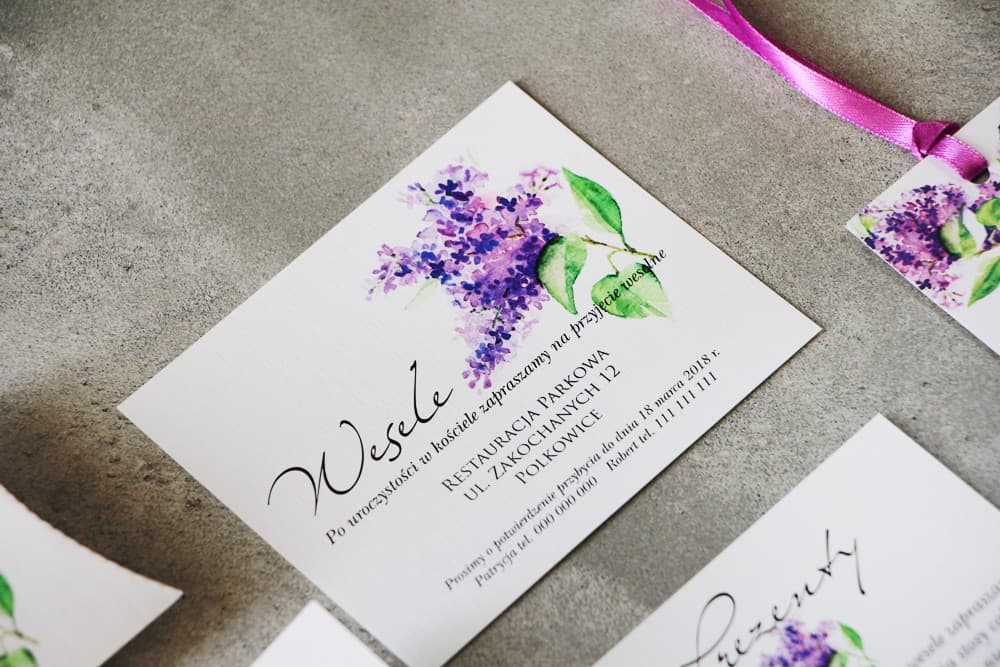 Bilecik do Zaproszeń Ślubnych Fioletowy Bez, Wkładka Zamiast Kwiatów | Eleganckie Dodatki do Zaproszeń | Pistacjowe nr 2
