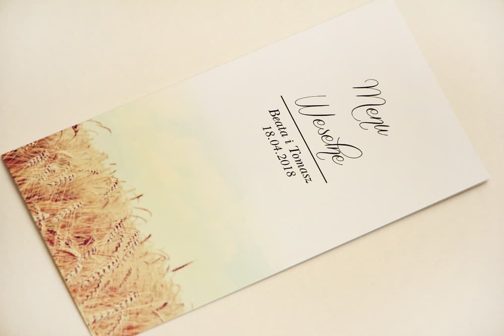 Rustykalne Menu Weselne Złote Kłosy Pszenicy Składane | Karta Dań na Stół Weselny Boho | Elegant nr 25