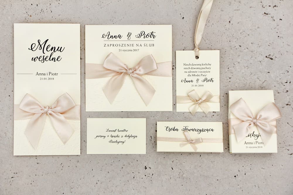 Zestaw Próbek z Tłoczeniem i Kokardką, Elegancka Papeteria Ślubna | Próbki Zaproszeń Ślubnych | Belisa nr 5