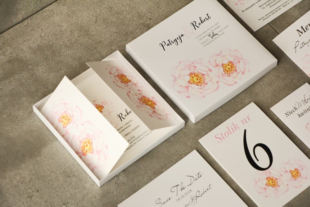 Zaproszenia Ślubne w Pudełku – Pistacjowe nr 4 z Peonią - 3